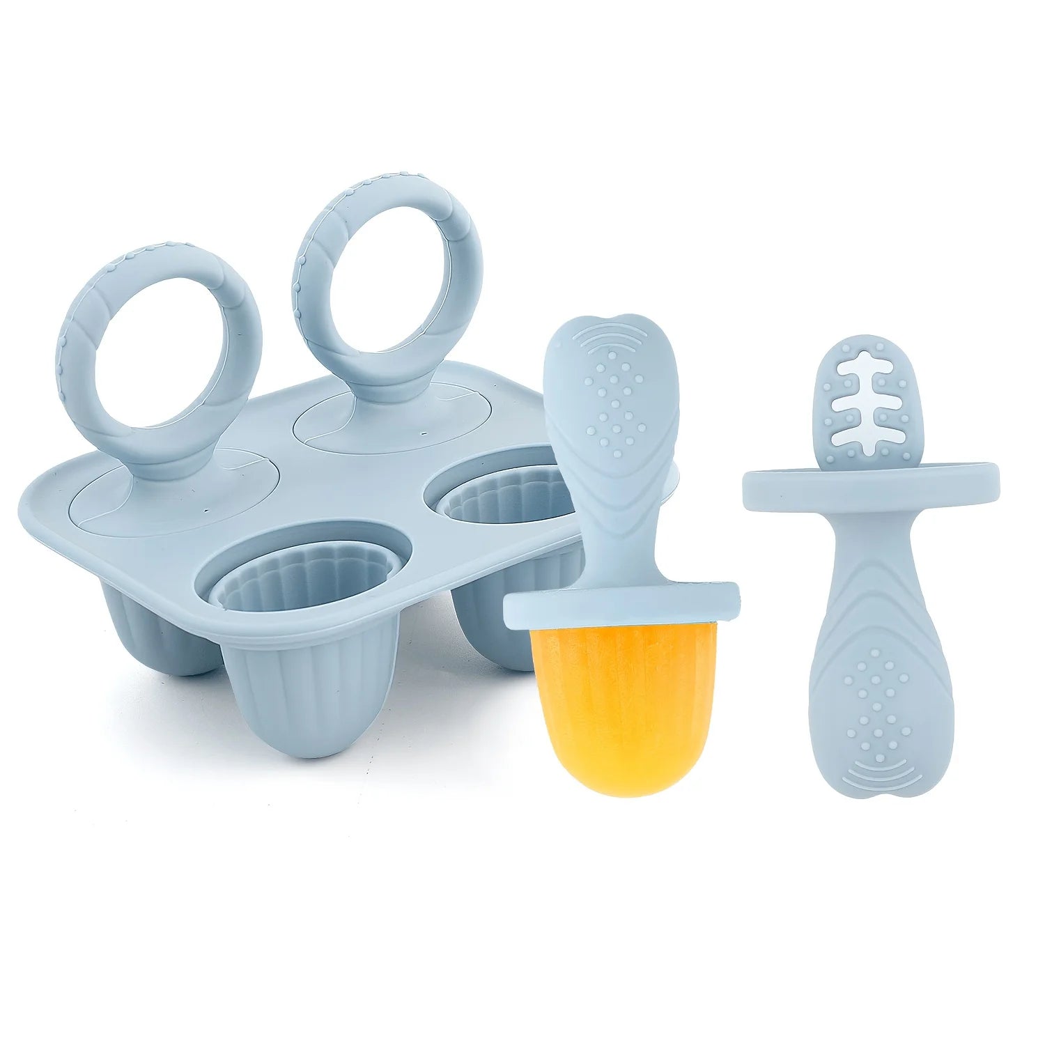 4-Pc Cube of Ice Popsicle Mold, Food Silicone Ice Cream Bar Mold Qme Gray-Blue