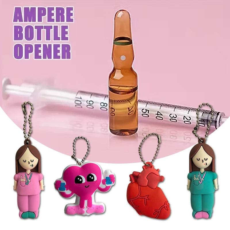 Syringe-shaped Ampoule Bottle Opener Keychain Nurses Doctors Qme
