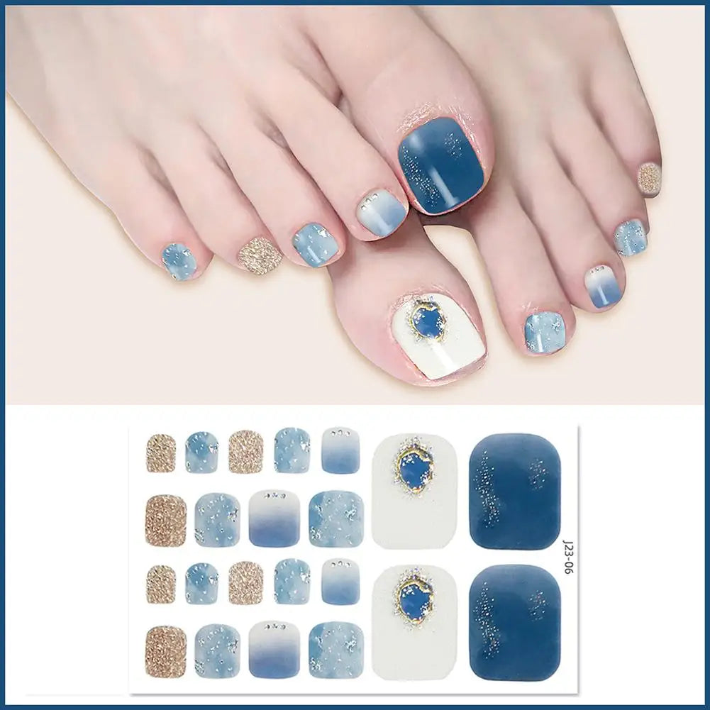 22 Counts Glitter Toe Nail Stickers Removable Flash Wraps Self Qme 05