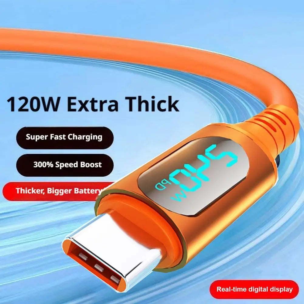 USB C Cable Charger Cord 240W Digital Display Fast Charging Silicone Qme