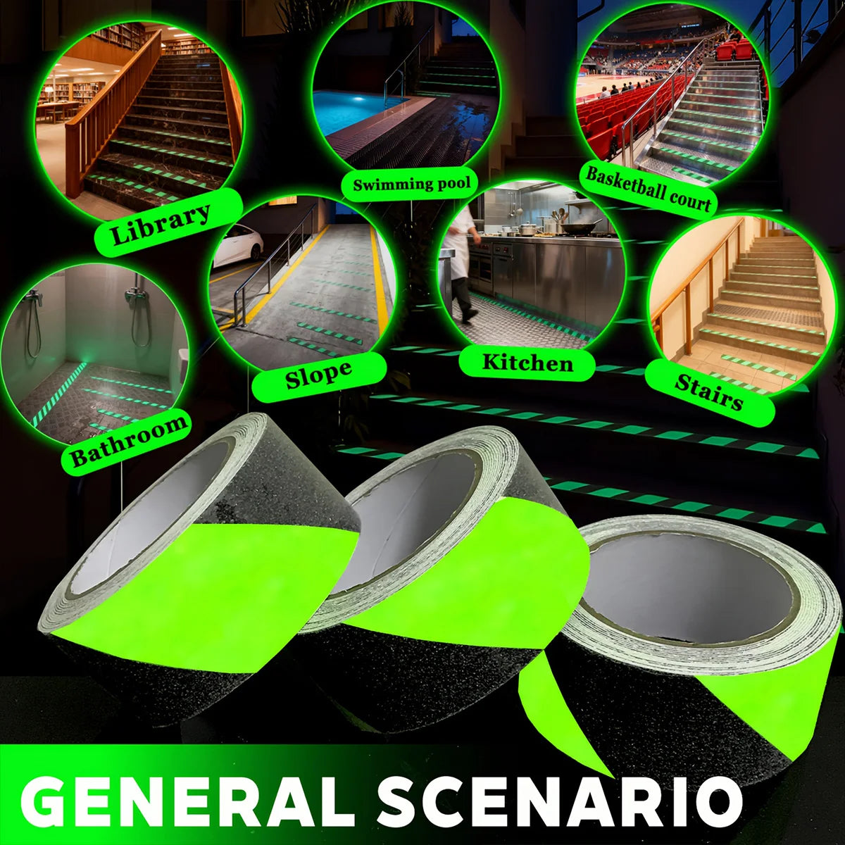 Anti Slip Tapes Glow in The Dark Strip Luminous Green Waterproof Safety Outside Floor High Friction Strips For Stair Step Qme