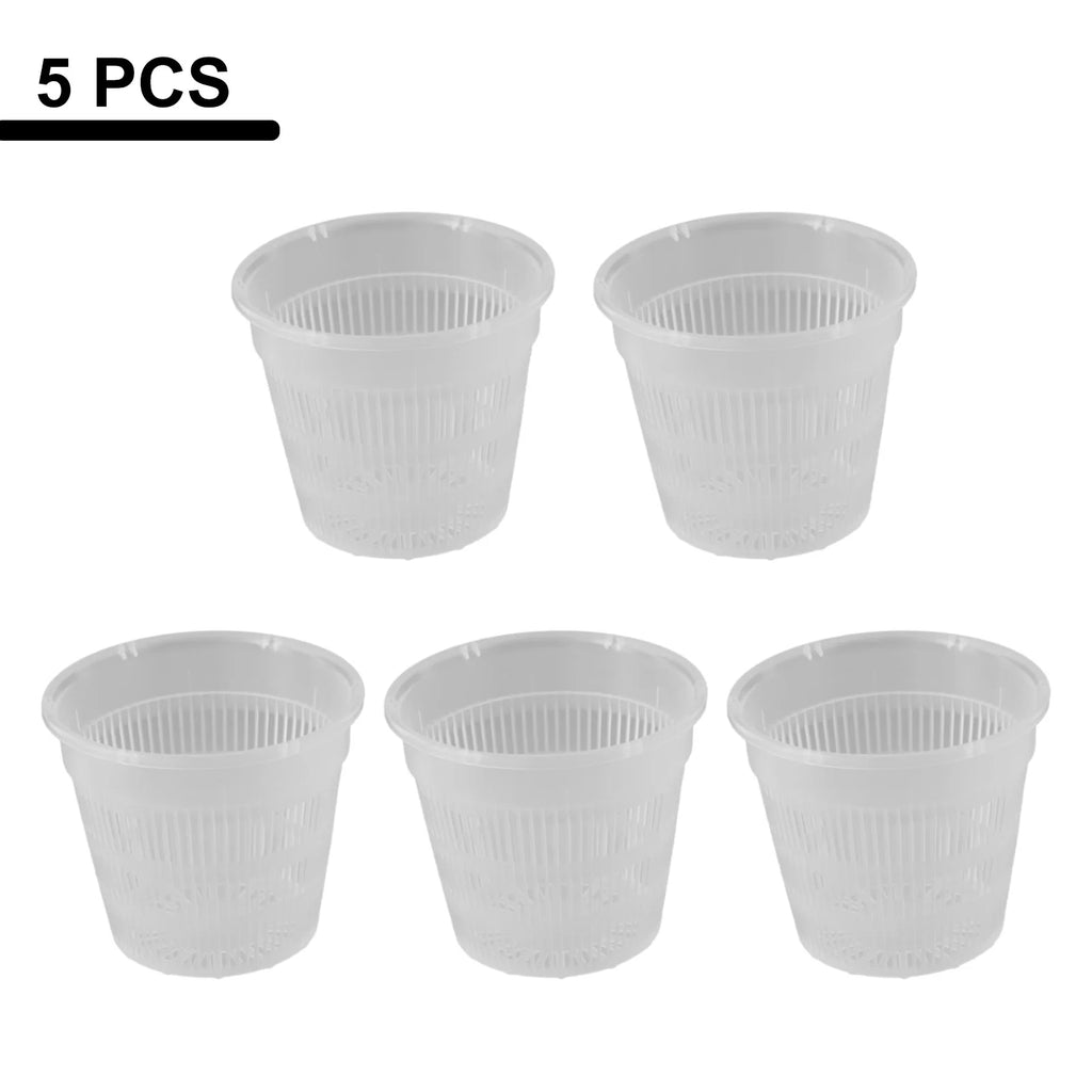 5pcs Clear Nursery Pots Garden Planting Pot Orchid Pot With Saucers Plastic Breathable Pot With Tray Repotting Pot With Holes Qme