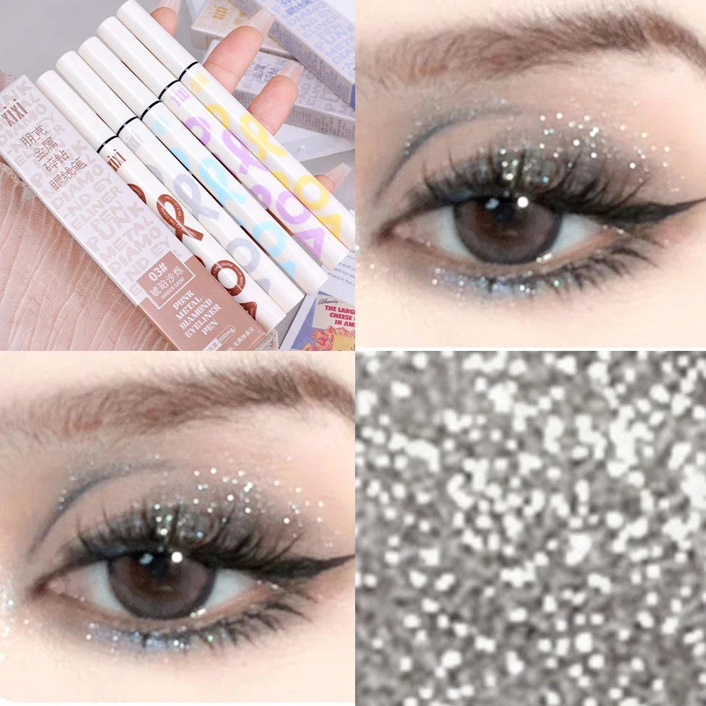 6 Colors Thin Pearlescent Eyeliner Liquid Pencil 3 in 1 Shiny Silkworm Eye Shadow Stick Lasting Smooth Glitter Eyeliner Makeup Qme 06