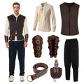 7PCS Mens Renaissance Costume Medieval Viking Outfit Pirate Shirt Pant Tunic Vest Belt Accessories for Halloween Qme WHITE XXL