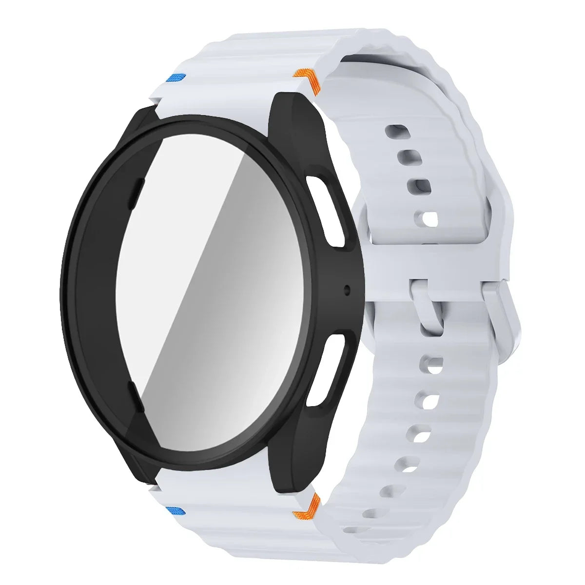 Original Silicone Band +Case for Samsung Watch 7 40mm 44mm Sport Bracelet For Galaxy Watch Strap 6 40mm 44mm Screen Protector Qme LH Black Galaxy Watch 7 40mm