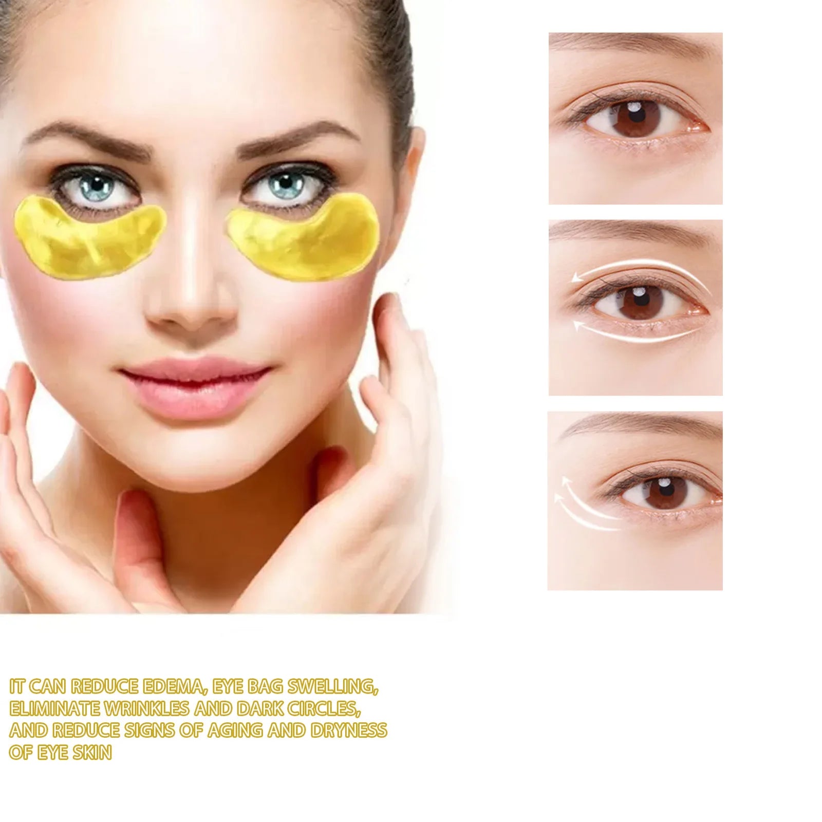24K Gold Eye Treatment Mask Remove Dark Eye Circles Firming Fade Fine Lines Anti-Aging Hyaluronic Acid Collagen Under Eye Mask Qme