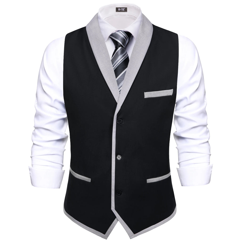 Lapel Waistcoat with Tie Pocket Square Cufflinks Sleeveless Vest Formal Casual For Daily Business Party Wedding Black Blue Qme