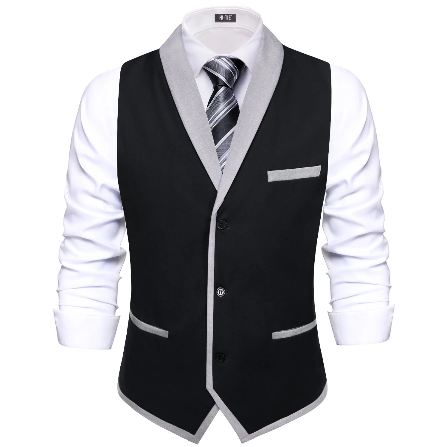 Lapel Waistcoat with Tie Pocket Square Cufflinks Sleeveless Vest Formal Casual For Daily Business Party Wedding Black Blue Qme