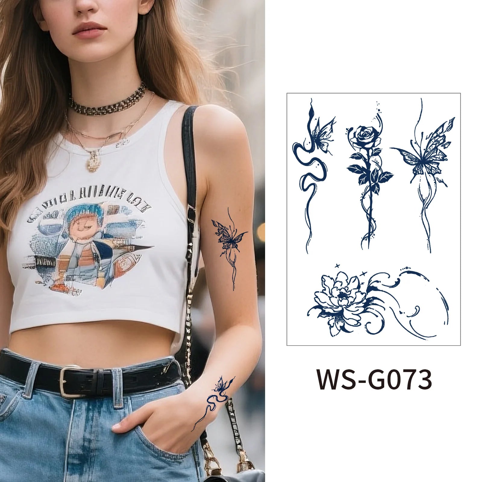A 4/6pcs Disposable Small Tattoo Stickers for Women Men Flowers Moon Heart Temporary Tattoos for Hand Chest Wrists Body Art Qme