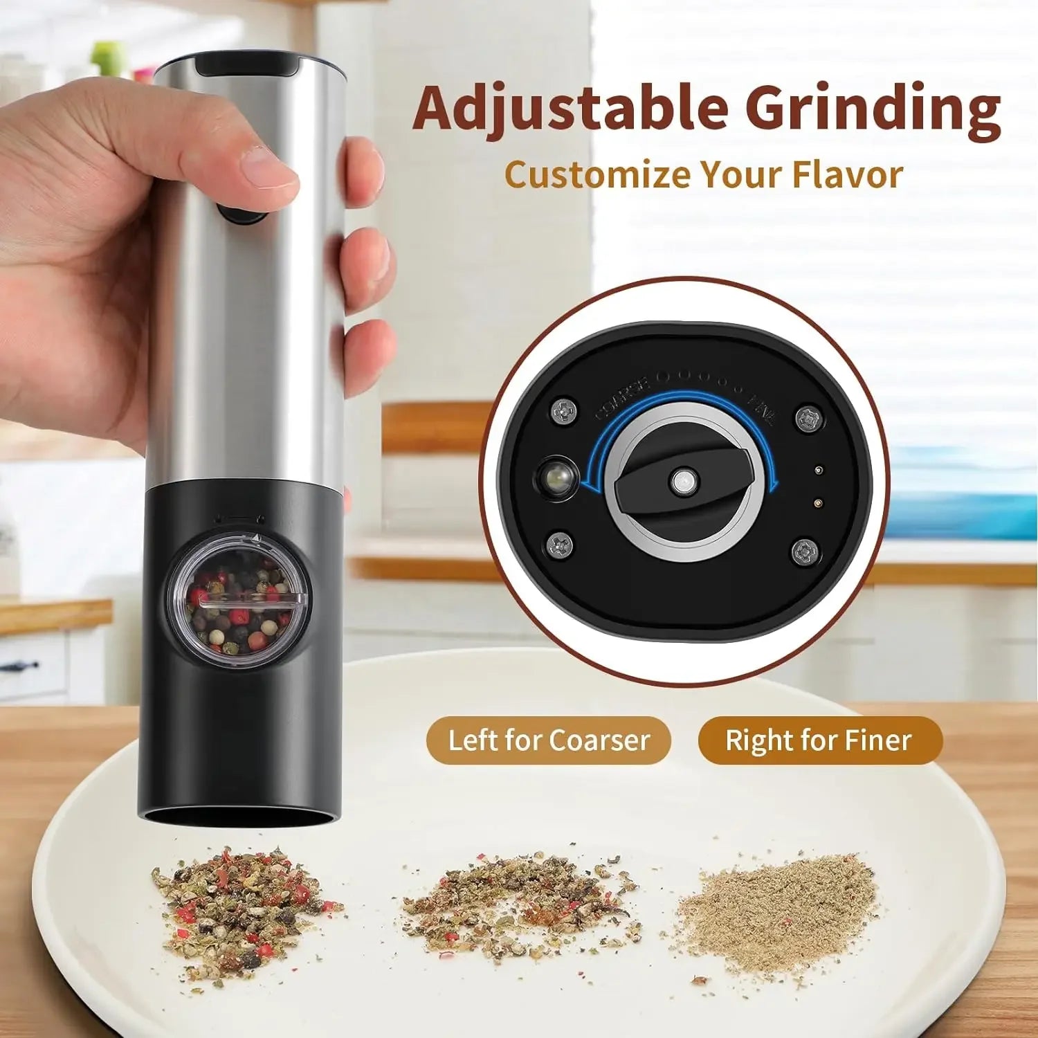 Electric Pepper Powder Grinder USB Rechargeable Salt Adjustable Qme
