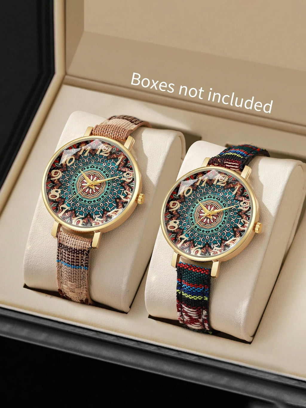 2-piece Bohemian style woven bracelet watch set for women, fashionable retro minimalist quartz watch set Qme Multicolor No