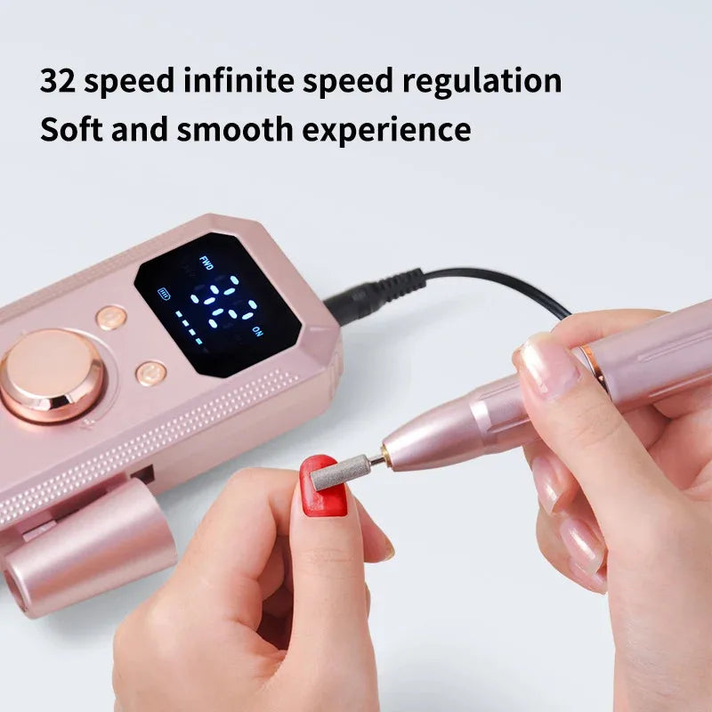 New Professional Electric Nail Art Drill Portable Electric File HD Display Multi Head Replaceable Nail Art Lathe Grinder Qme