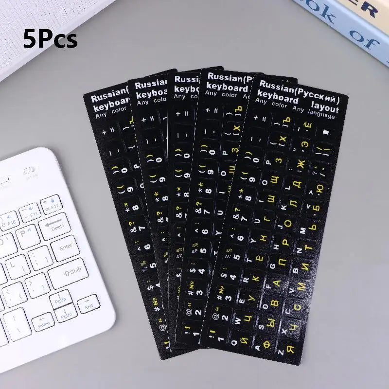 Russian Keyboard Sticker Waterproof Dustproof Easy Use Laptop Desktop Qme Black white yellow