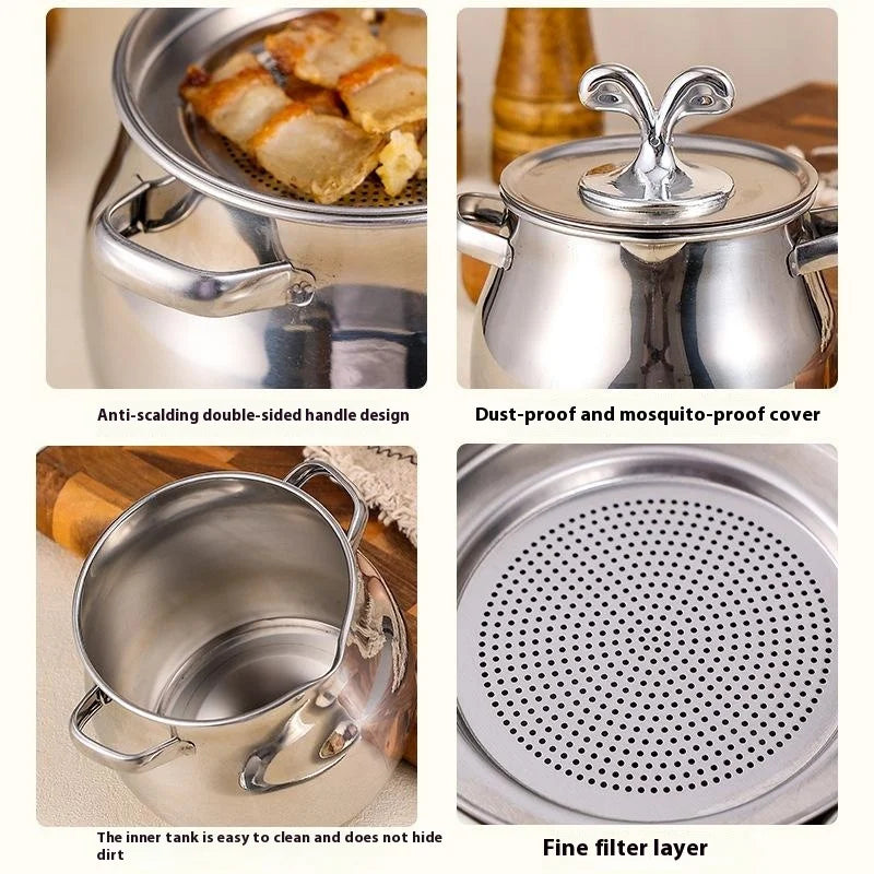 Oil Filter Pot Stainless Steel Lard Strainer Cooking Grease Keeper Qme