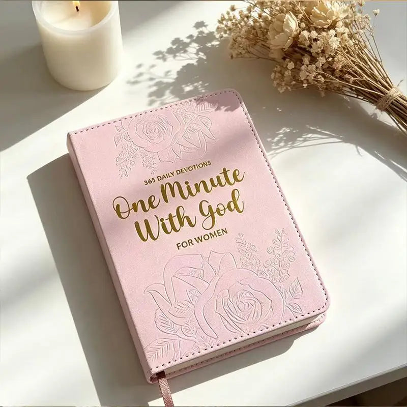 365 Days Daily Prayer Leather Brown Pink Notebook Portable Devotional Qme