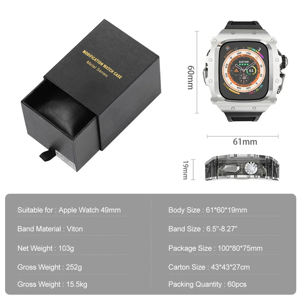Luxury Modification Kit For Apple Watch Ultra 2 49mm 45mm 44mm Stainless Steel Case For IWatch 9 8 7 6 Crystal Button Sport Band Qme