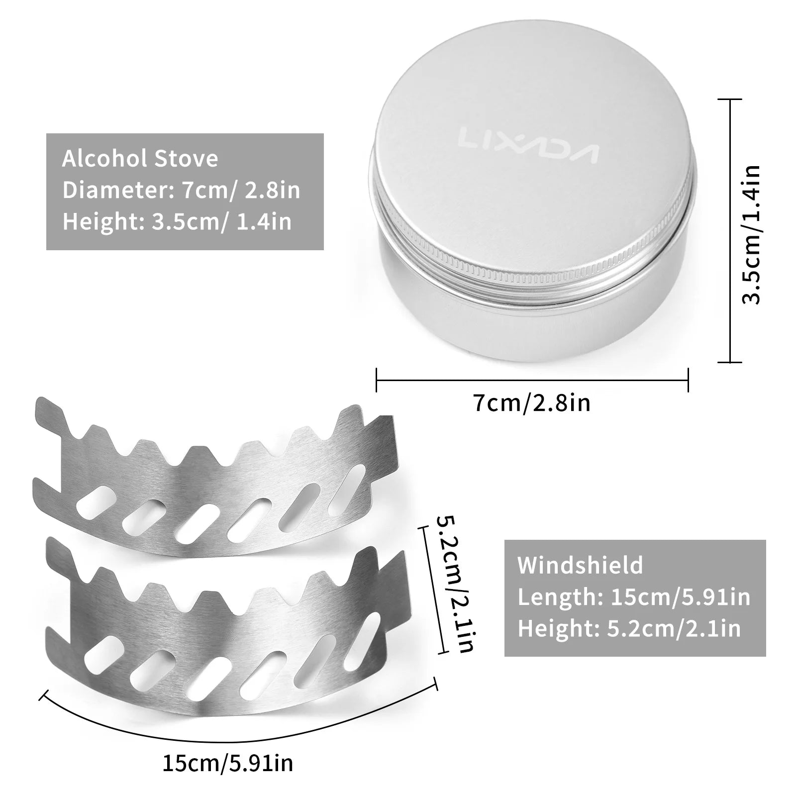 Mini Backpacking Stove 80ml Aluminum Alcohol Burner with Stainless Steel Windshield Portable Camp Stove for Hiking Survival Qme