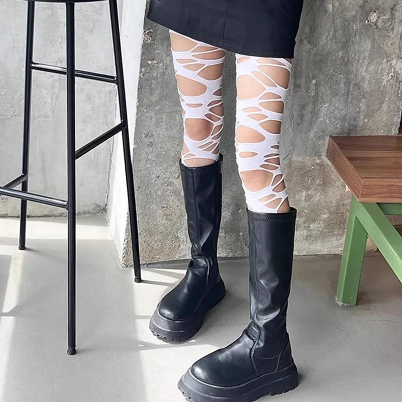 Sexy Black Ripped Fishnet Tights Fashion Women Gothic Punk Hollow Out Qme WHITE