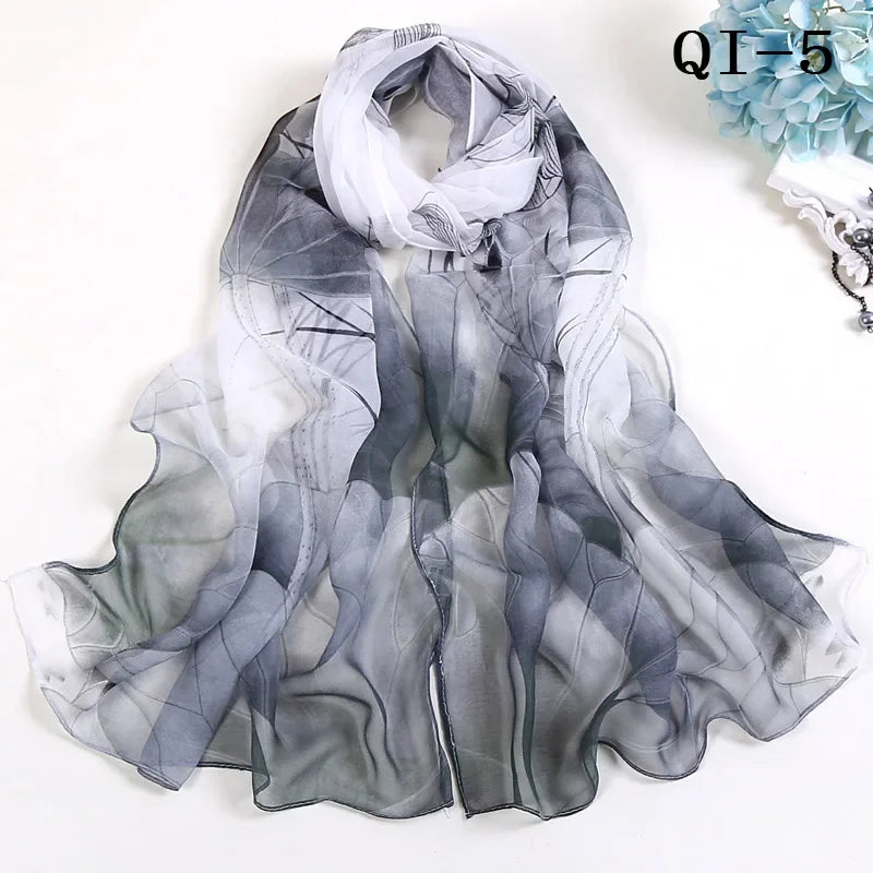 Painting Lotus Beach Sun Protection Chiffon Georgette Scarf Women