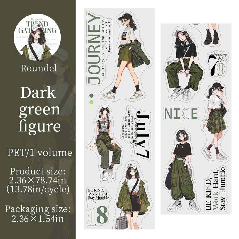 Trendy Character Outfit Washi Tape & Stickers | Scrapbook & Collage Decorations, Perfect for Gifts & Art Collections Qme D