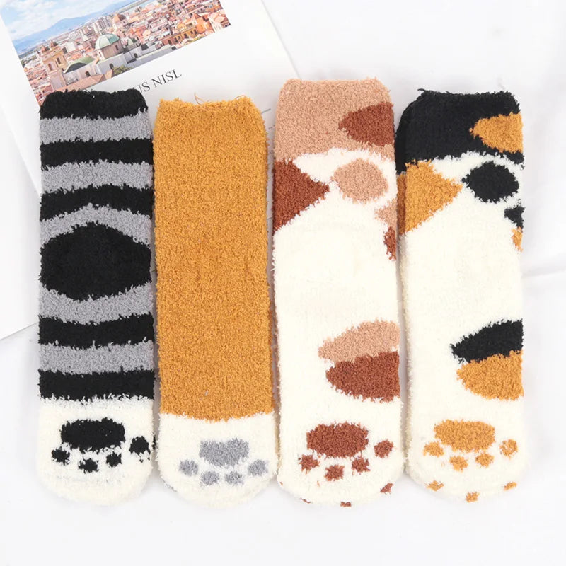 Kawaii Cartoon Socks Women Cute 3d Dog Cat Paw Pattern Female Warm Qme