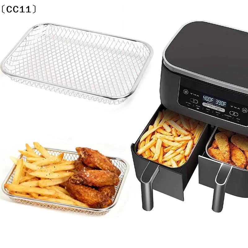 Square Thick Air Fryer Basket Oven Stainless Steel Grill Non-stick Qme