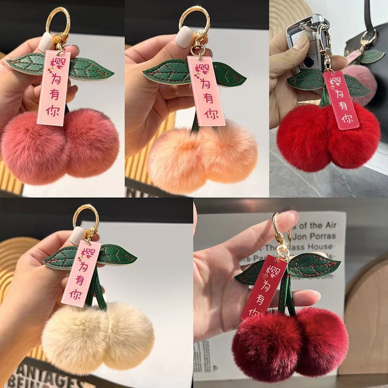 Lovely Cherry Plush Ball Keychain Cartoon Car Key Charm Ideal Qme