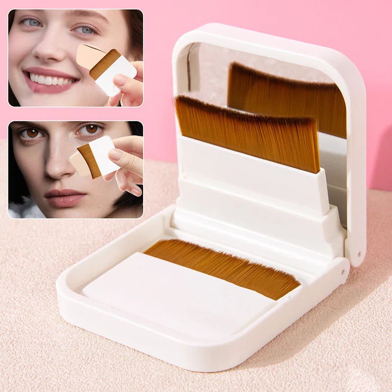 Ultra-thin Compact Foundation Brush Mirror Carry Box Flat-head Qme