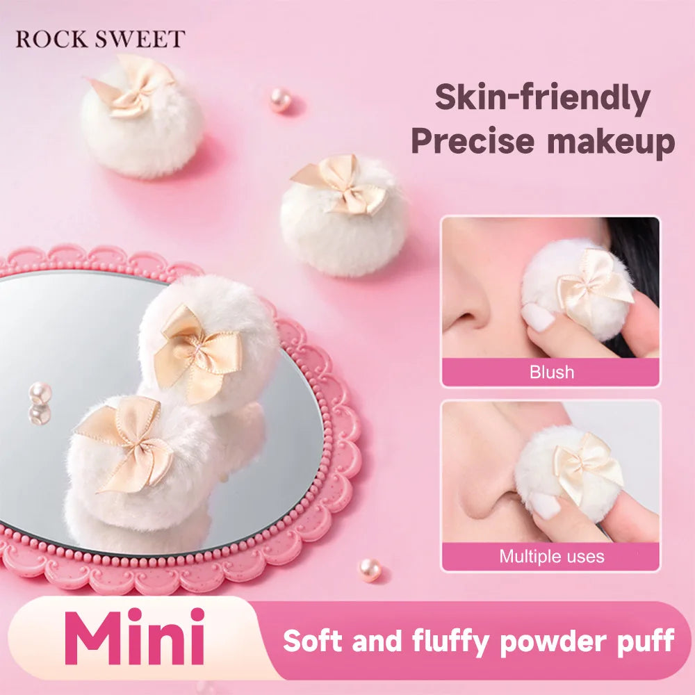 ROCK SWEET Mini Flocked Thumb Powder Puff Two Small Loose Setting Qme