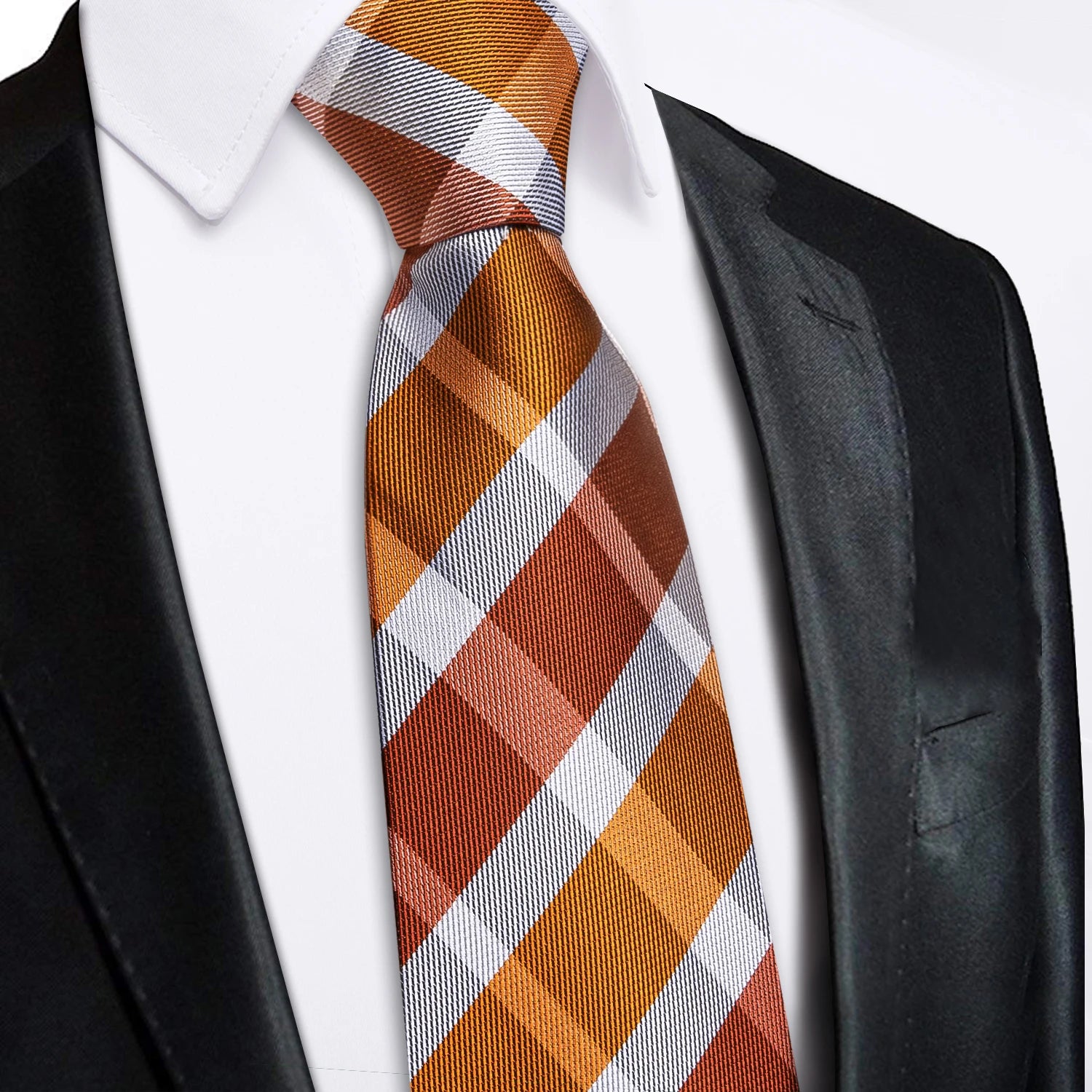 3.15inch Zipper Tie S,Paisley Clean Knot-free, For Formal Business, Easy To Pull, Lazy Groom Wedding, Orange Multi-Color Stripes Qme HT-AL-0116B