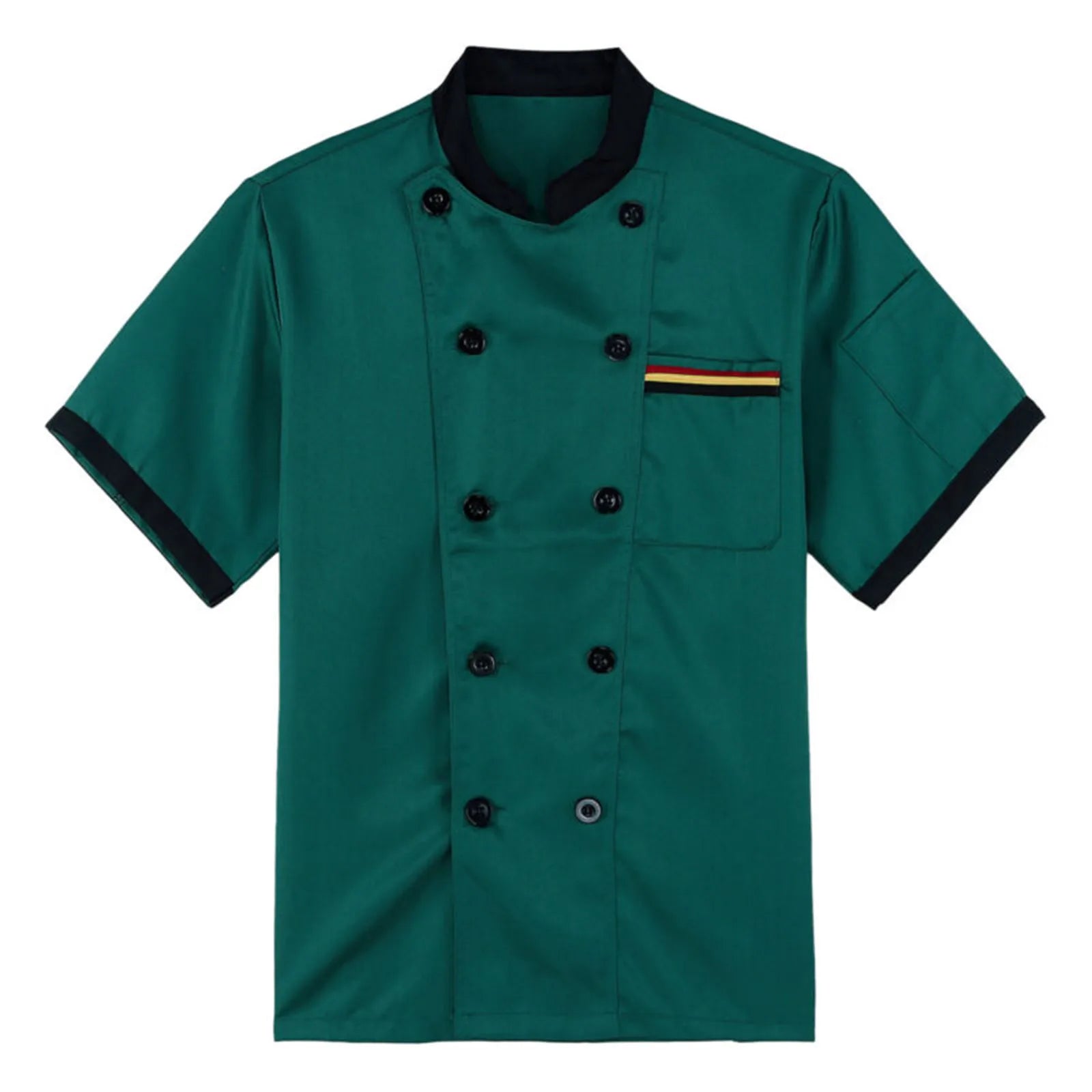 Restaurant Chef Short Sleeve Hotel Cafe Kitchen Work Wear Bakery Cooking Uniform Tops Man's Soft and Comforatble Thin Top Qme Green L