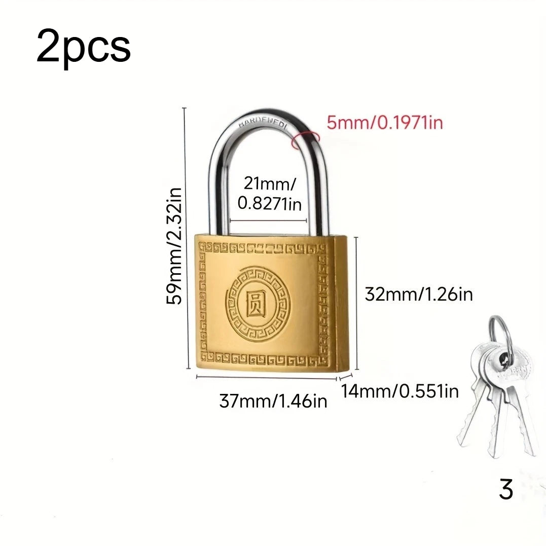 Vintage Brass Padlock, Heavy Duty Security Lock With 2 Keys, Anti-Rust, Multi-Size Options For Door, Cabinet, Luggage Qme 37mm-2pcs