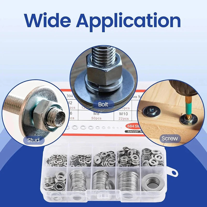 ^180Pcs Stainless Steel Washers O Ring Fasteners Gasket Set Assortment Kits M2 M2.5 M3 M4 M5 M6 M8 M10 Flat Washer Grommets Qme