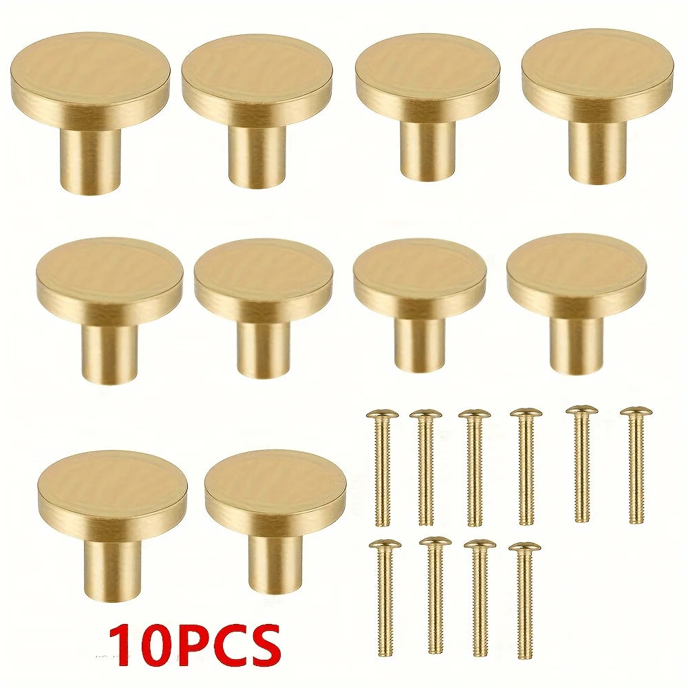 Brushed Brass Cabinet Knobs,Gold Round Drawer Pulls,Single Hole Furniture Handles For Kitchen Cabinets,Dresser,Wardrobe,Bathroom Qme 10pcs