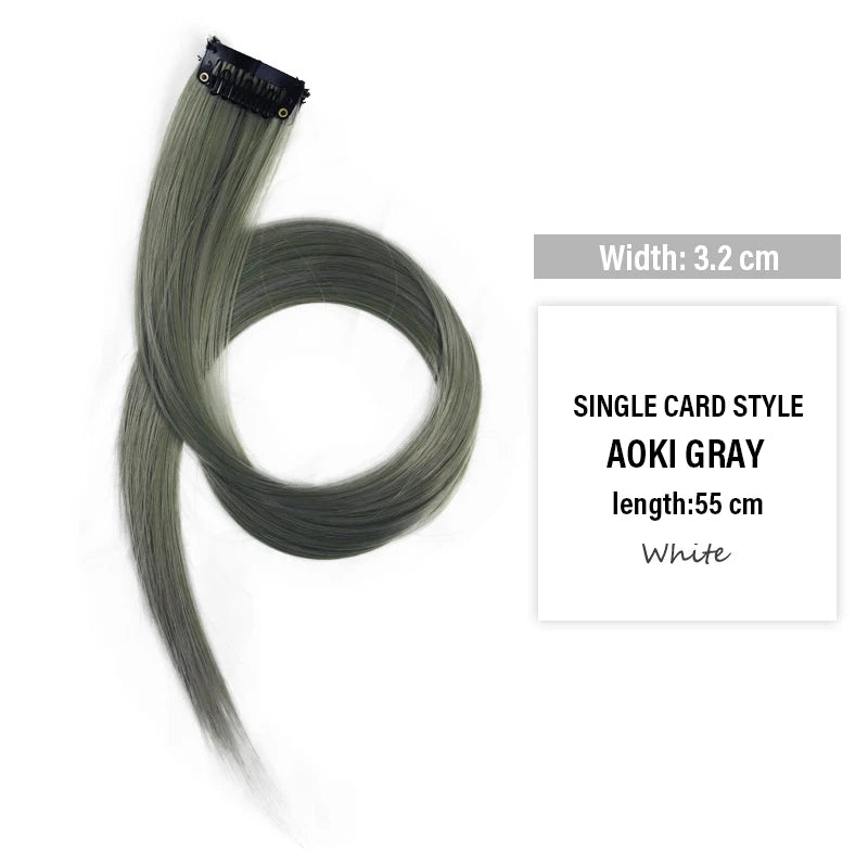 Colored Clip-in Hair Extensions - 55cm High-Temp Matte Fiber, Seamless Realistic Synthetic Fiber Hair Pieces Styling Accessories Qme Bluestone grey