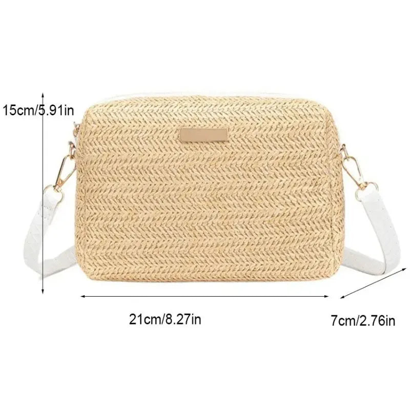 Portable Bohemian Style Straw Woven Bag Handbag Wallet Straw Bucket Bag Wallet Shoulder Bag Straw Crossbody Summer Qme