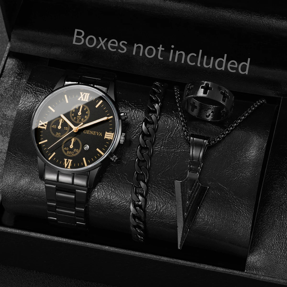 4pcs/set luxury male business watches fashion calendar watch roma dial quartz wristwatch set jewelry watch hombre (without box Qme 3