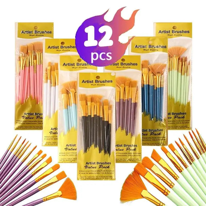 Nylon Bristle Brush Flat Brushes Watercolor Oil Paint Artists Amateur Qme