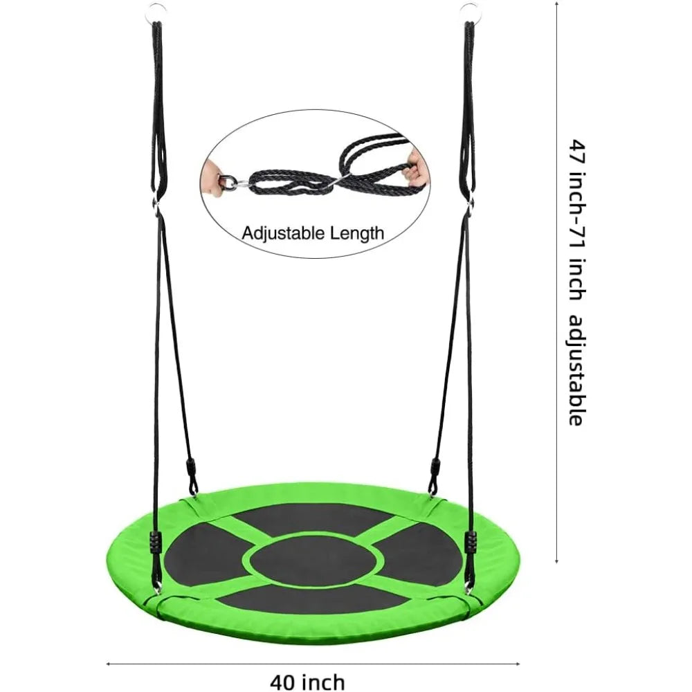 40 Inch Saucer Tree Swing for Kids Adults Outdoor Oxford Waterproof with Tree Hanging Straps Swing Seat Steel Frame Sports Toy Qme