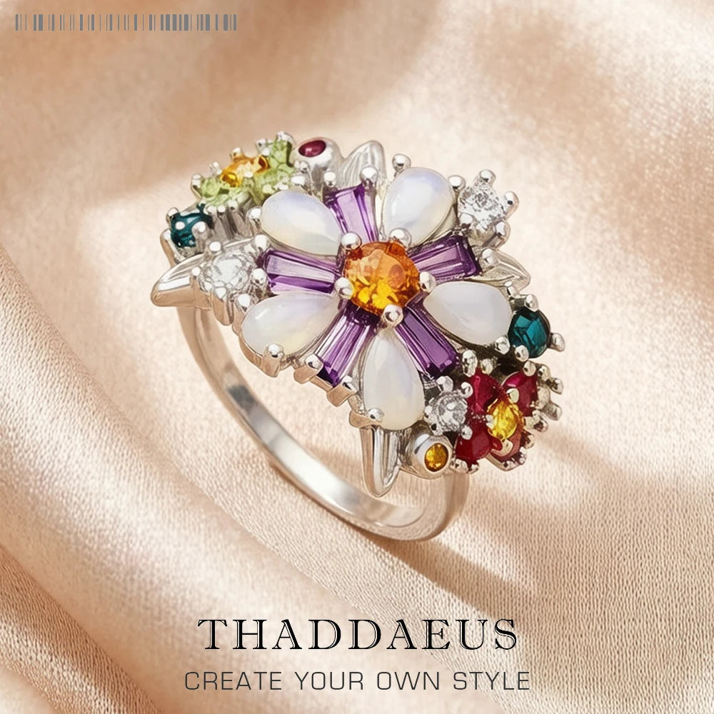 Colourful Flowers Ring 2023 Brand New Fine Jewerly Bohemia 925 Sterling Silver Gift For Women Qme
