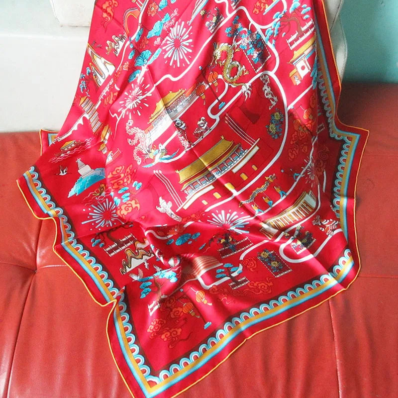 90x90cm Square Pure Silk Scarf Women Designer Print Bandana Head Qme One Size >8Y