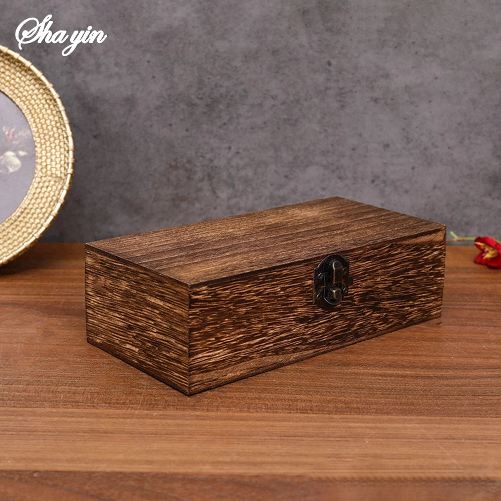 1PC Wooden Gift Box - Rectangular Wooden Box - Colored Storage Box - Wooden Gift Packaging Box Qme Dark color