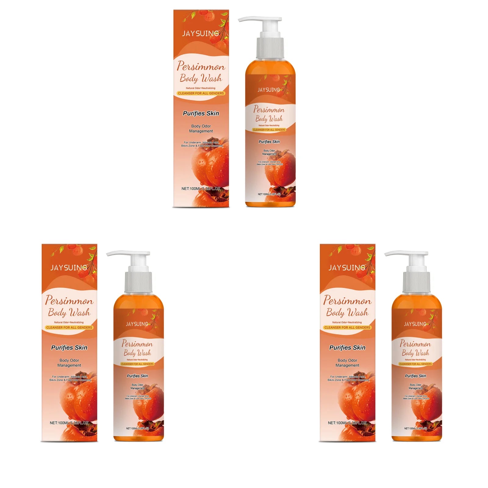 Jaysuing Persimmon Body Wash Odor Removal Refreshing Oil Control Exfoliating Body Cleaning Smooth Skin Purification Shower Gel Qme 3 X 100ml Boxed Moisturizing