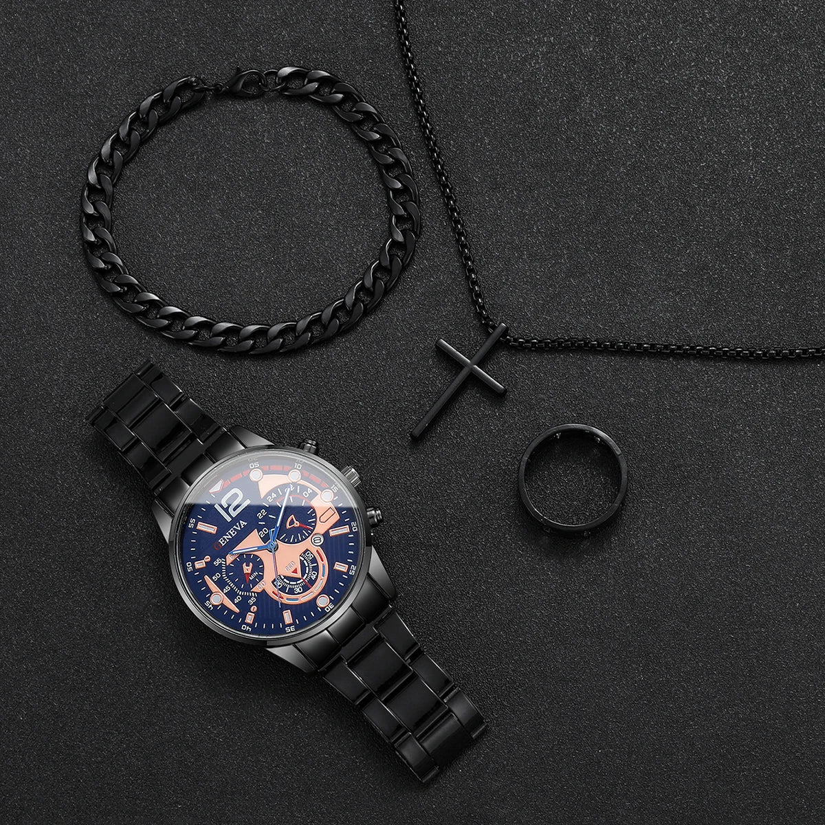 4 Pçs/set Homens Relógios de Negócios Moda Mostrador Árabe Relógio de Quartzo para Homens Relógio Conjunto de Jóias Reloj Hombre Qme
