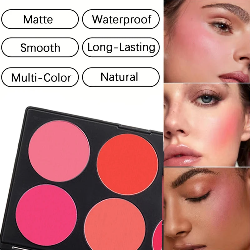 6 Colors Matte Blush Palette Long Lasting Pigmented Pink Orange Rouge Qme