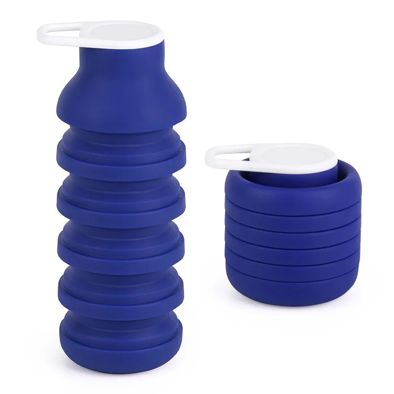 Silicone Collapsible Outdoor Travel Sports Water Bottle Qme Blue