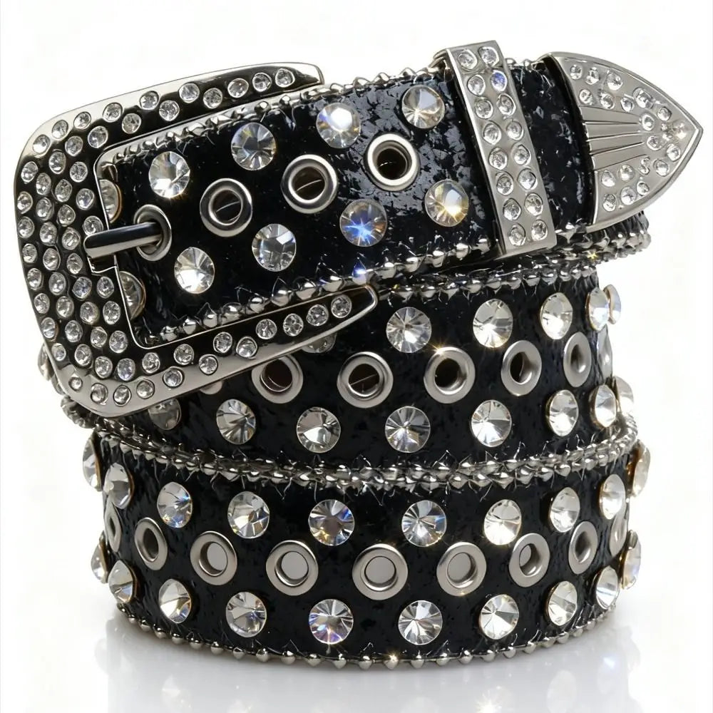 Simple PU Leather Rhinestone Belts Spicy Girl Blingbling Rivet Belt Qme