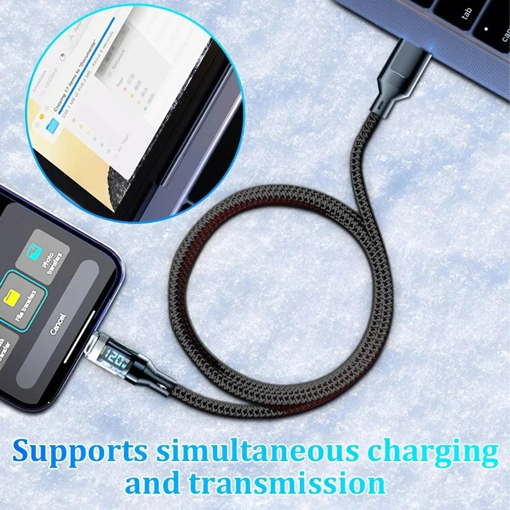 120W USB A to Type C Quike Data Cable Cord Type-C To Type-C Fast Charging Data Cord For iPhone Samsung Xiaomi Charging Cable Qme