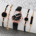 Relógio de quartzo feminino com mostrador céu estrelado, conjunto de pulseiras turquesa, pulseiras fashion, 5 peças Qme black