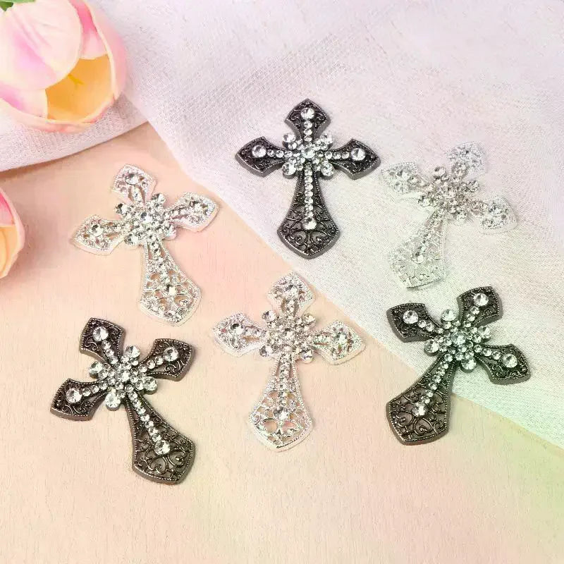2/10Pcs Vintage Cross Crystal Center Flatback Rhinestone Decorative Accessories For Diy Brooch Craft Making Qme